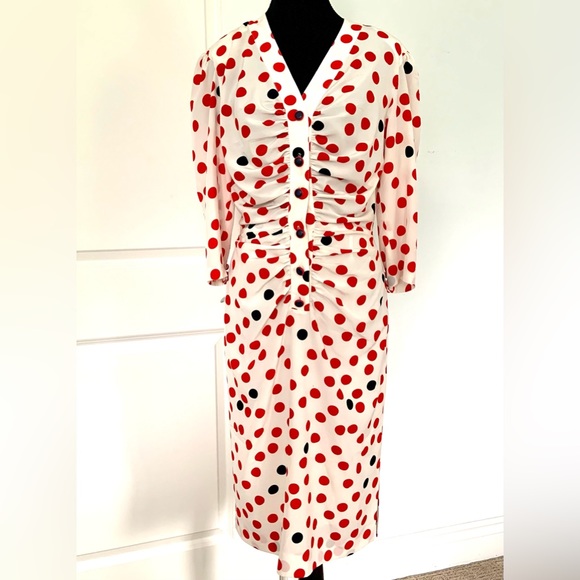 *HOST PICK* 80s INSPIRED DRESS WITH POLKA DOTS / SMALL - MEDIUM / BLEU MARINE - Picture 2 of 9